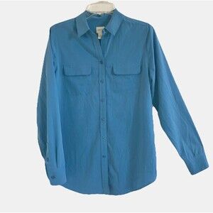 CHICO’S sz S / sz 0 Solid Blue Silky Modal pocket Front Button Blouse Top
